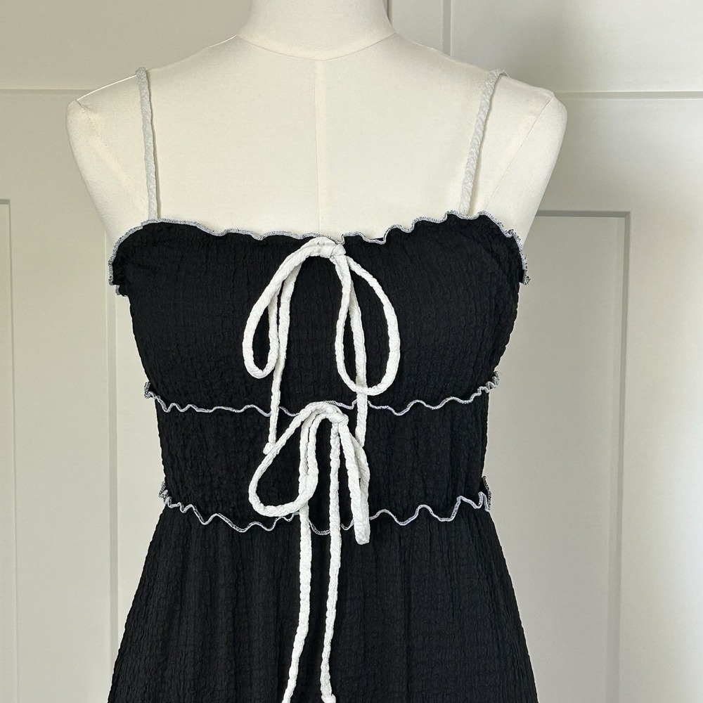 See You Monday Women's LARGE Black Contrast Trim Midi Dress Spaghetti Strap EUC - Picture 4 of 11
